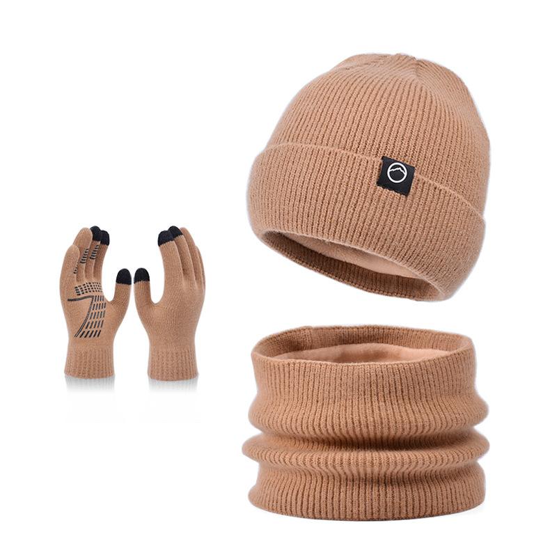 Winter Hat Gloves Scarf Set Fleece Warm Ear Protector Wool Hat Men's Cold-proof Knitted Pullover