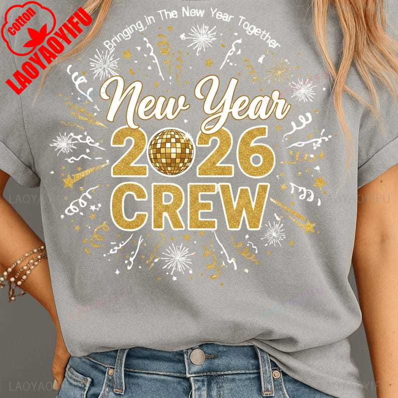 Crew Design Digital Download Glitter Gold Sublimation Happy New Year 2026 Clipart Shirt Fashion Allmatch Graphic Tshirts