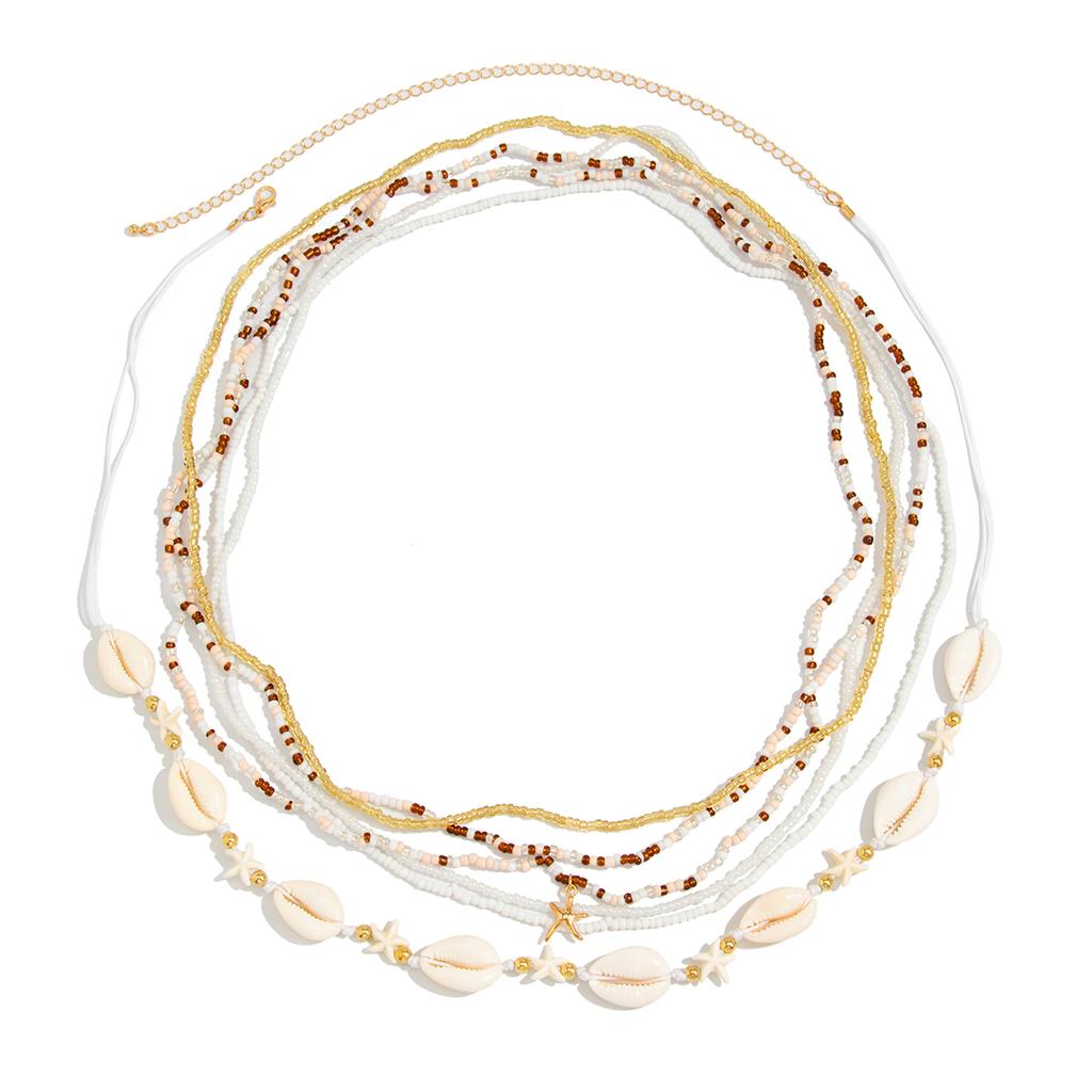 Salircon 6Pcs/set Boho Acrylic Bead Beaded Waist Chain Women Fashion Summer Beach Sexy Scallop Belly Chain Body Jewelry Gifts
