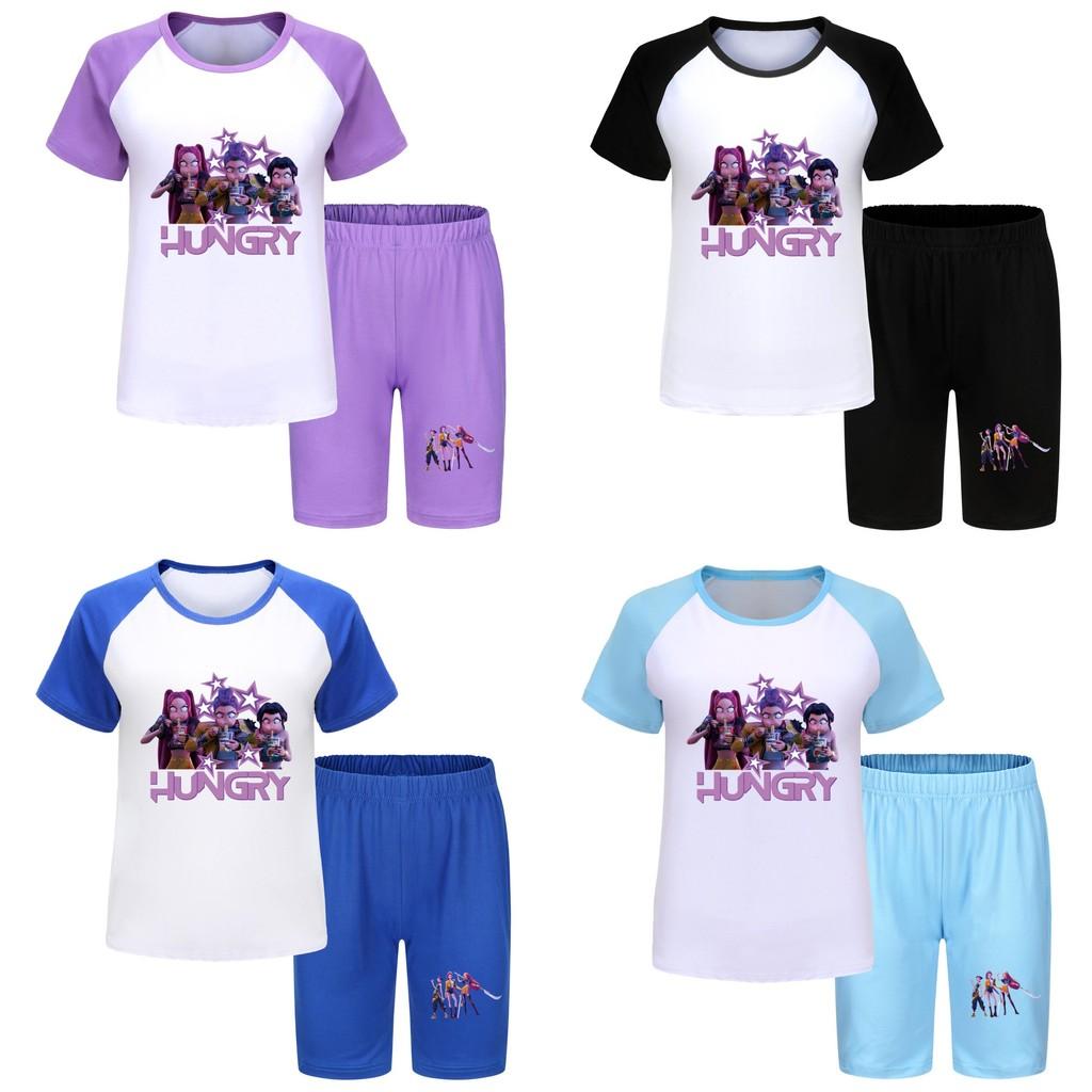 Kpop Demon Hunters Kids Summer Cotton Short Sleeve Shorts Set For Children