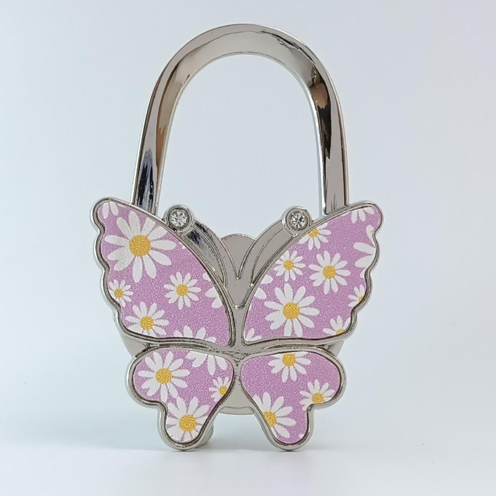 Durable Foldable Butterfly Handbag Hook Portable Creative Purse Holder Chrysanthemum Flowers Purse Hanger for Table