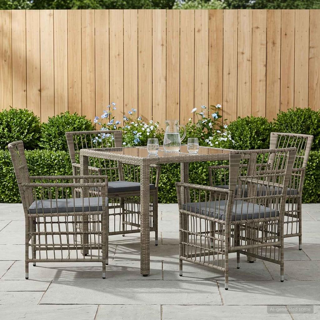 Outdoor Dining Set 5 pcs Grey Poly Rattan