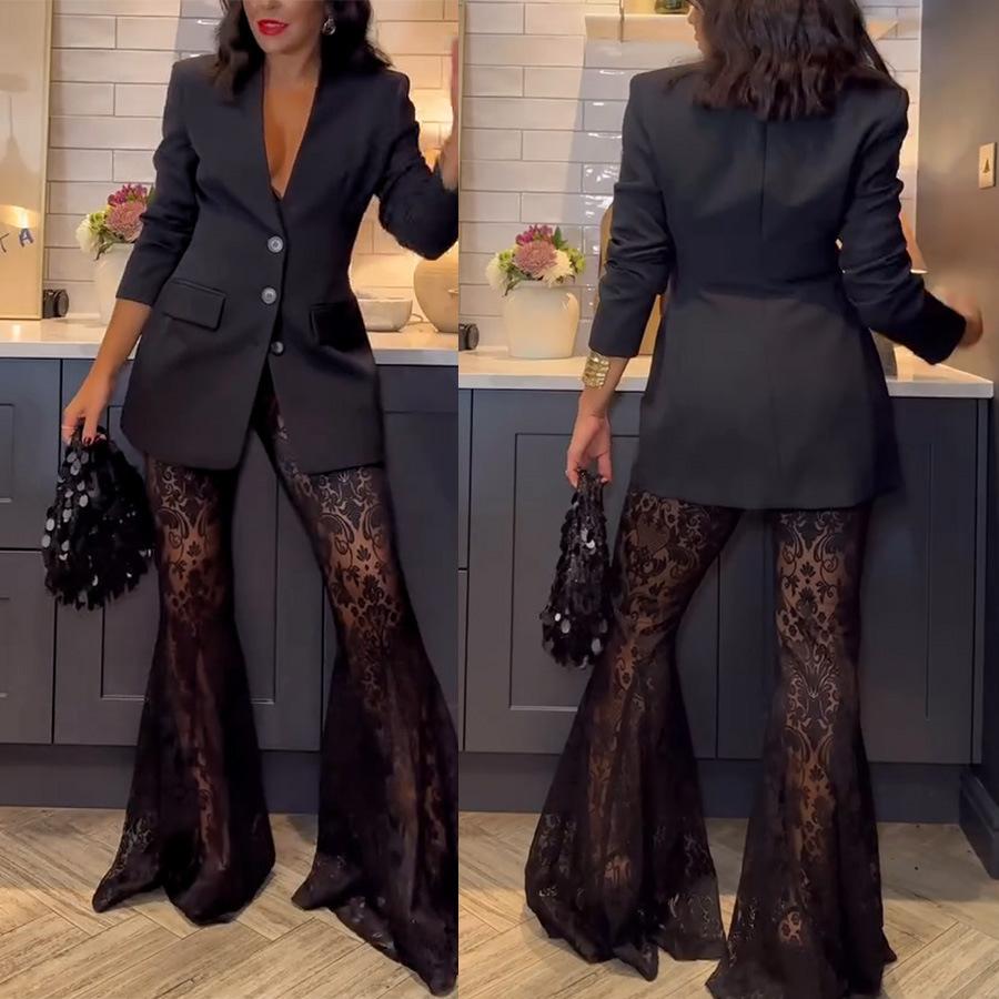 Spring Autumn New Fashion Long Sleeve Suit Set Women's Casual Loose Lace Two Piece Outfit
