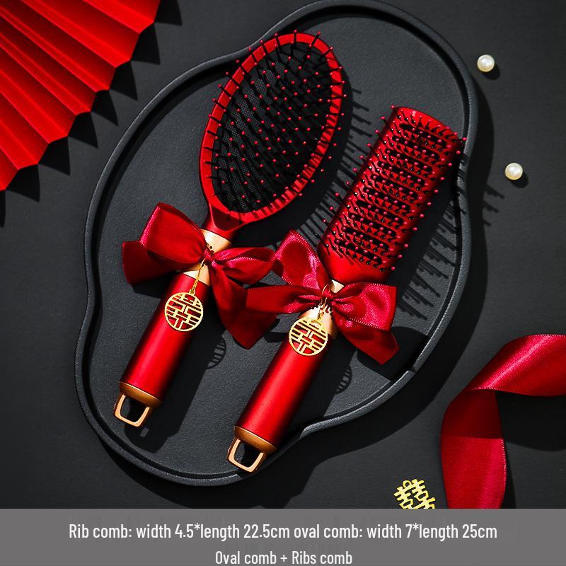 High-End Red Wedding Cushion Comb Set for Women – Complete Dowry Joy Comb Pair