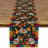 Flowers Sugar Skull Mexican Day of The Dead Table Runner,Dia De Los Muertos Kitchen Dining Table Decoration for Home Party Decor