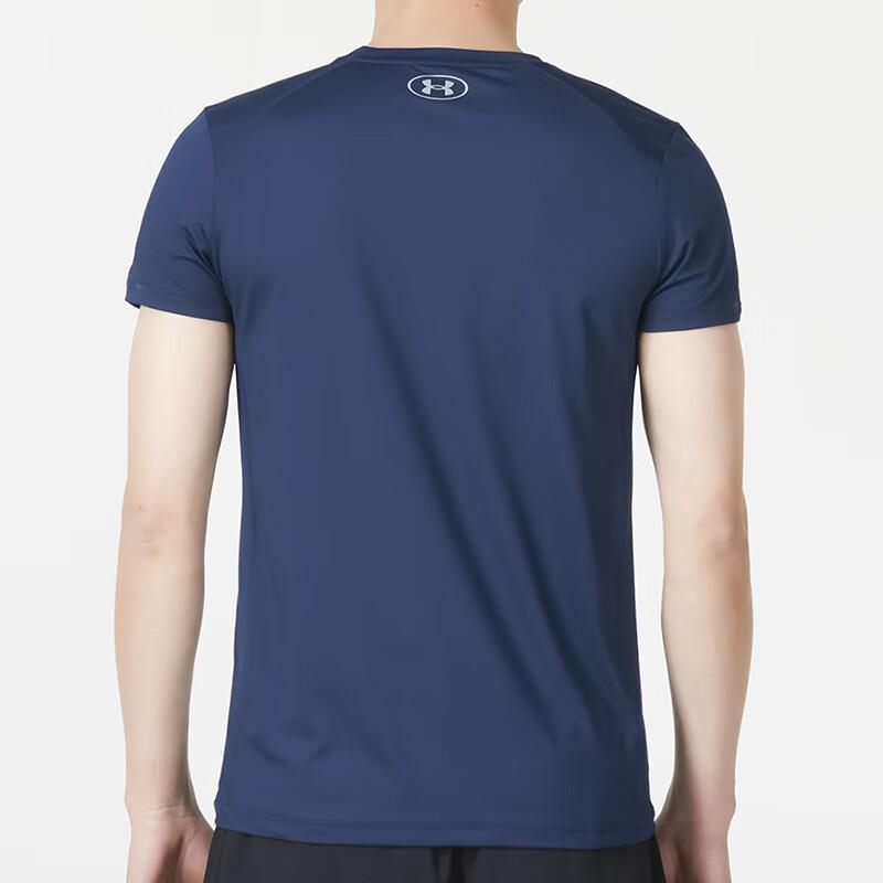 Under Armour Solid Color Running Casual Loose Round Neck Breathable Short Sleeve T-Shirt Men Tops Navy 23500506-408