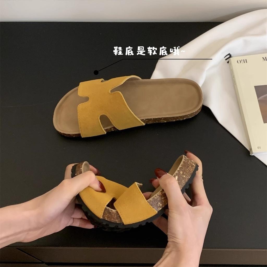 Slippers Women's Summer Wear Soft Flat-bottomed Beach Sandals One-word H Sandals