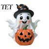 Exquisite Craftsmanship Resin Art Halloween Ghost Decoration, Holding Pumpkin Figurine with Witch Adorable Set Hat, Spooky Cute Tabletop Decor