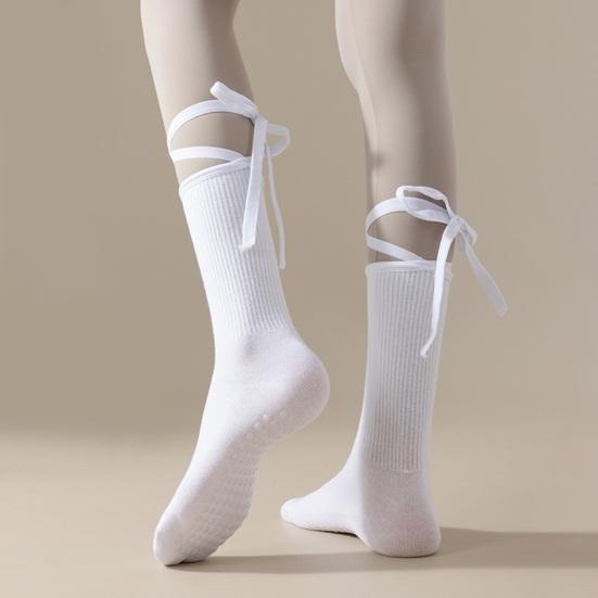 1 Pair Yoga Socks Pure Color Lace-up Elastic Compression Support Yoga Fitness Dance Socks with Silicone Anti-Slip Soles