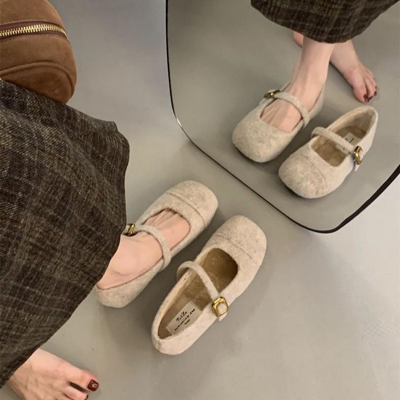 Hochwertige flauschige Schuhe für Damen, neue Herbst- und Winter-Retro-Temperament-Ballerinas