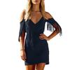Women’s V Neck Cold Shoulder Mini Dress with Detailing and Short Sleeves for Casual and Party Wear Outfits