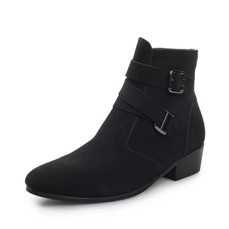 2026 New Men's shoes Black fashi belt buckle Boots Casual waterproof leather boots male pointed comfortable footwear Botas