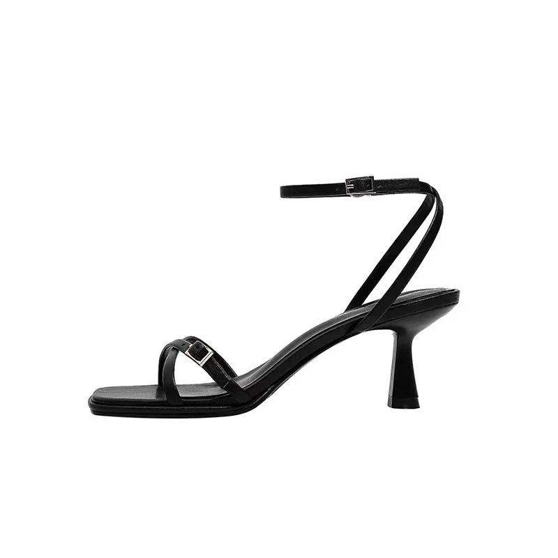 2025 designer women's new fashion letter high heels black super high heels stilettos lace-up sandals for women
