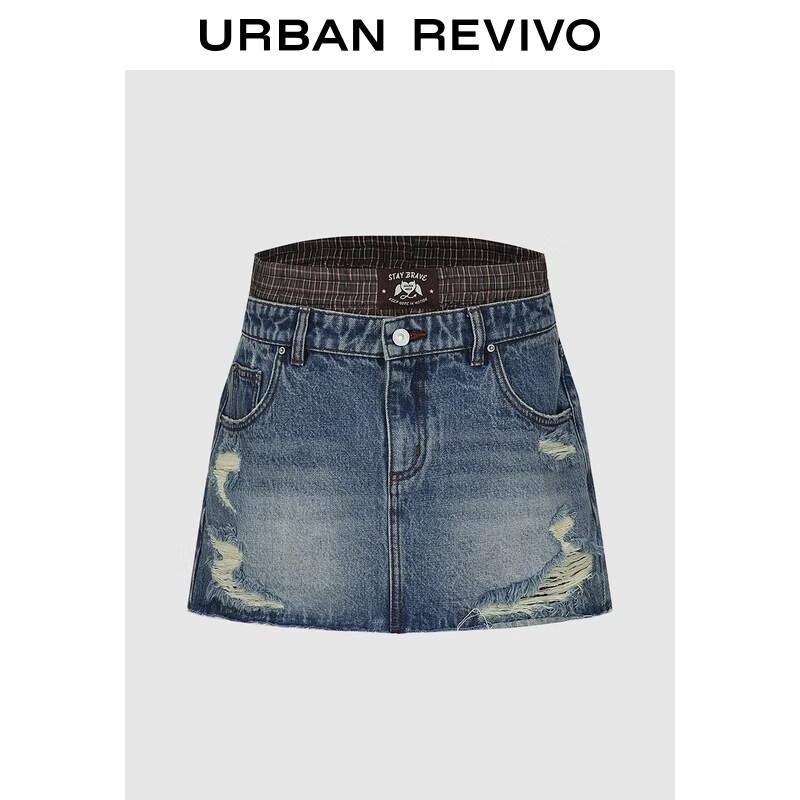 

UR2026 Women s Distressed Washed Patchwork Denim Skort 30