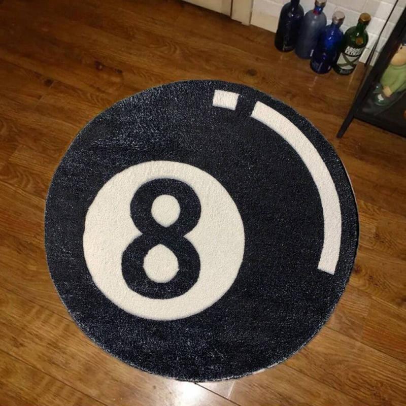 VIKAMA Schwarzer Billard 8-Ball Plüschteppich Weiche und Bequeme Runde Bodenmatte für Schlafzimmer Wohnzimmer Heimdeko Teppich