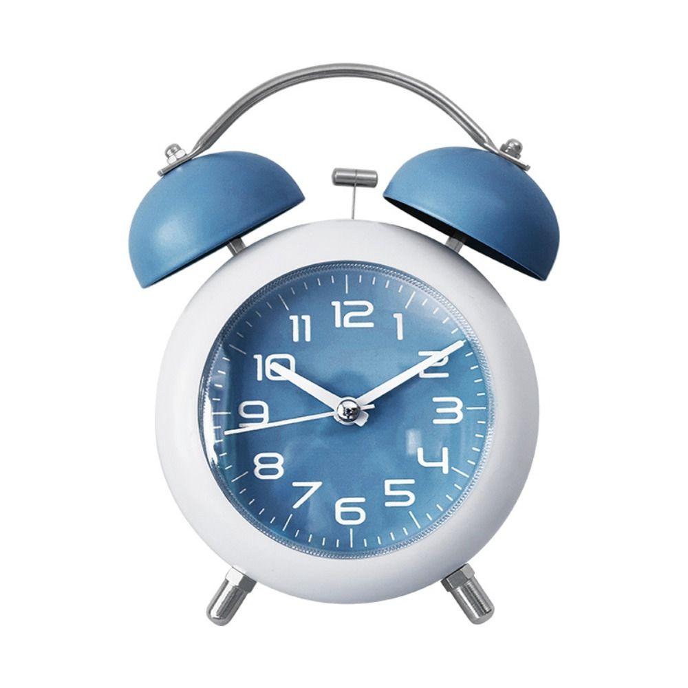 

4-Inch Table Clock Metal Frame Silent Bedroom Desktop Clock Creative Twin Bell Alarm Clock Bedroom синий