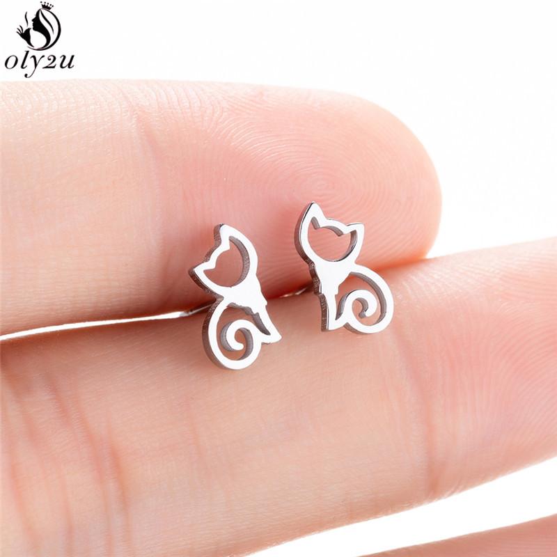 Cute Ballet Earings Women Jewelry Minimalist Puzzle Dinosaur Map Wave Cat Stainless Steel Stud Earrings Girls Pendientes