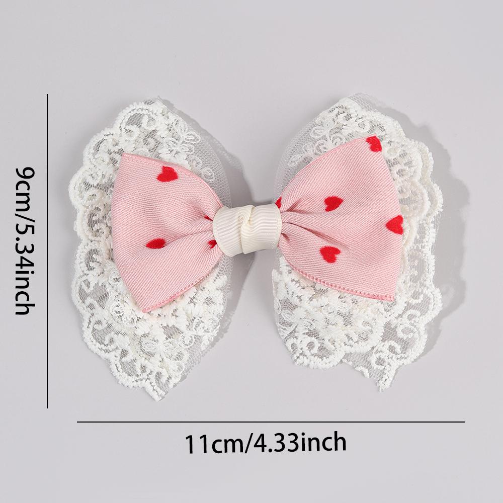 2Pcs Sweet Heart Print Hair Clips Flower Lace Hairpins Cute Pink Barrette For Girls Children Fashion Headdress Hair Accessories
