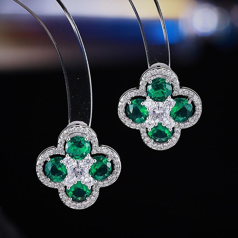 Lucky Clover Flower Stud Earrings Color Zircon Exquisite Earrings Small Exquisite Temperament Versatile Earrings Women's Wholesale