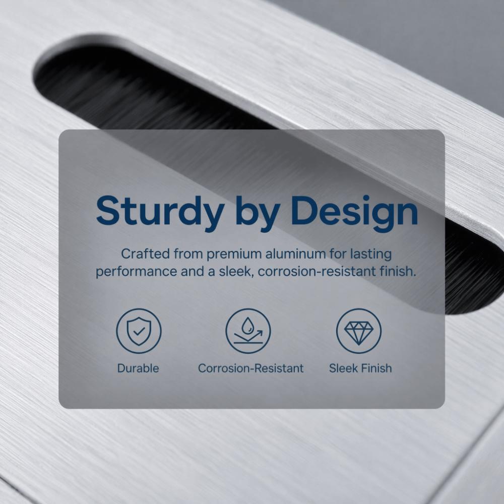 Silver Wire Hole Cover Aluminum Alloy Rectangle Cable Grommet Durable Cable Grommet Computer Desk