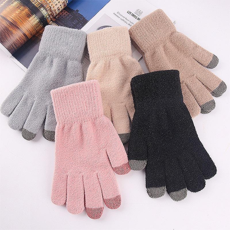 Treatment does not pick color, piled thickened gloves, women's winter knitted touch screen warm winter gloves