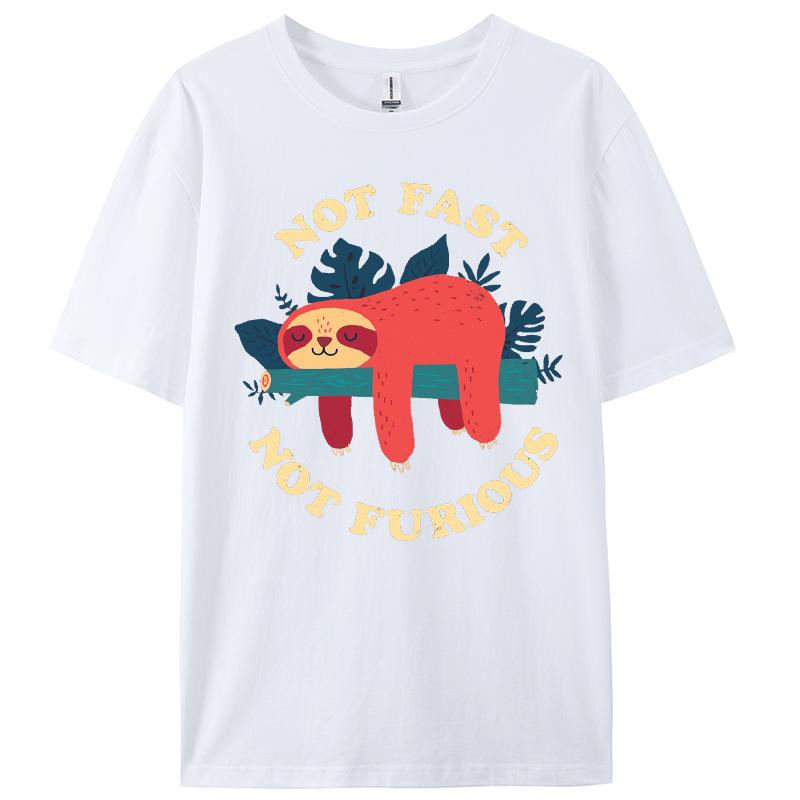 Not Furious Sloth Pattern T-Shirts Man Summer Cotton Soft T Shirt All-Match Casual Top Loose Jogging Unisex Sportswear