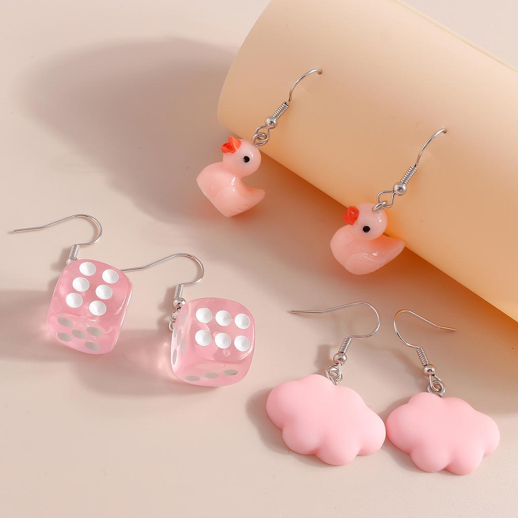Cute Resin 3D Simulation Duck Drop Earrings for Women Girls Dice Cloud Dangle Earrings Kid's Jewelry Gift