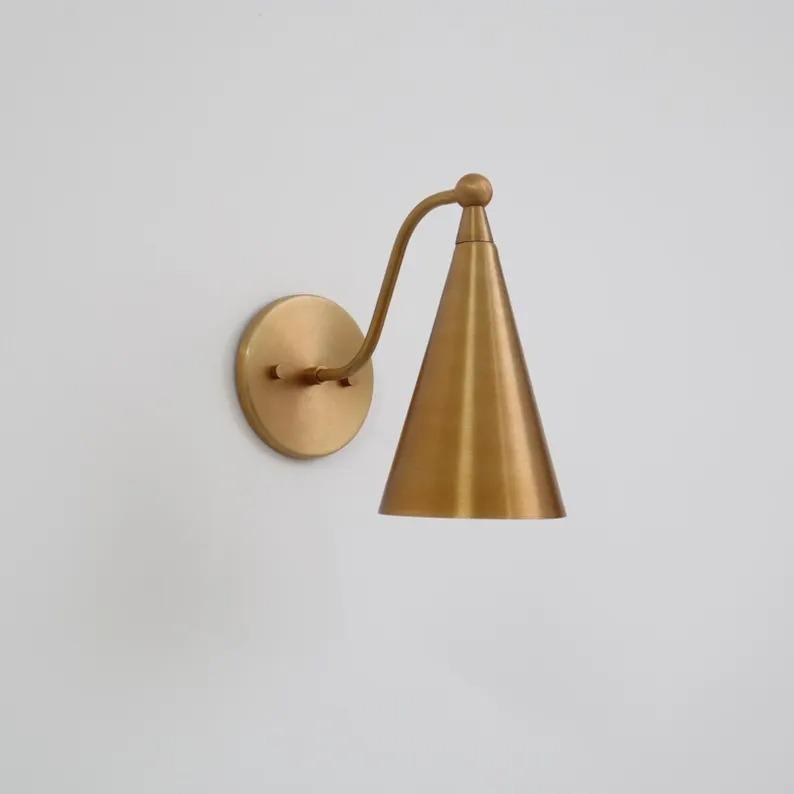 Handcrafted Modern Style Mid Century Raw Brass Wall Lamp