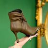 Pleated pile boots pointed short boots new autumn and winter boots niche boots thin boots stiletto high heels