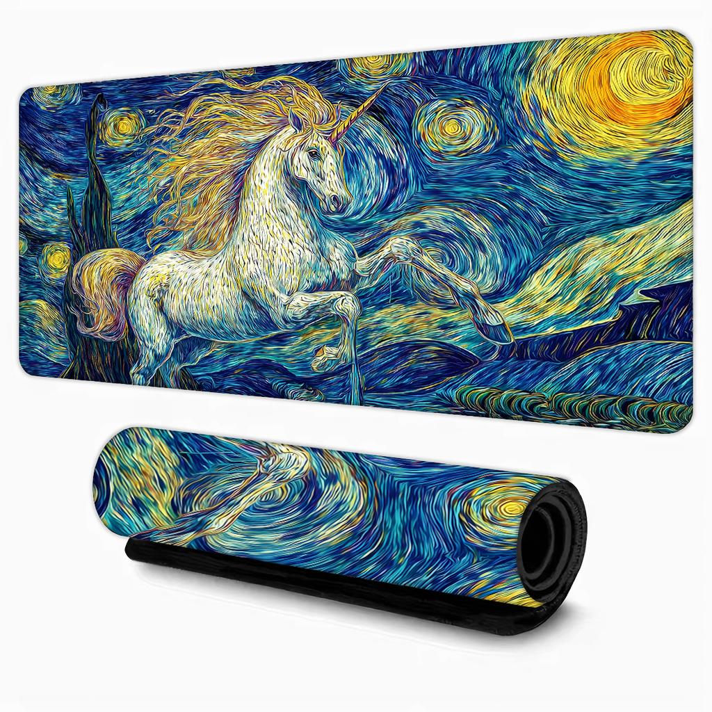 Van Gogh art style Starry Night Large Mouse Pad Desk Mat Non-Slip Stitched Edge gaming mats pc accessories keyboard mousepads