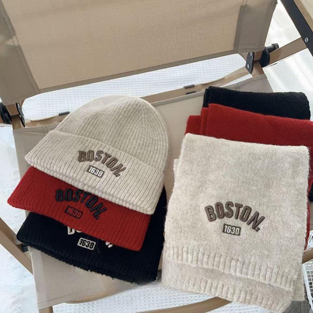 Children’s Korean-Style Knit Hat & Scarf Set with Warm Embroidery
