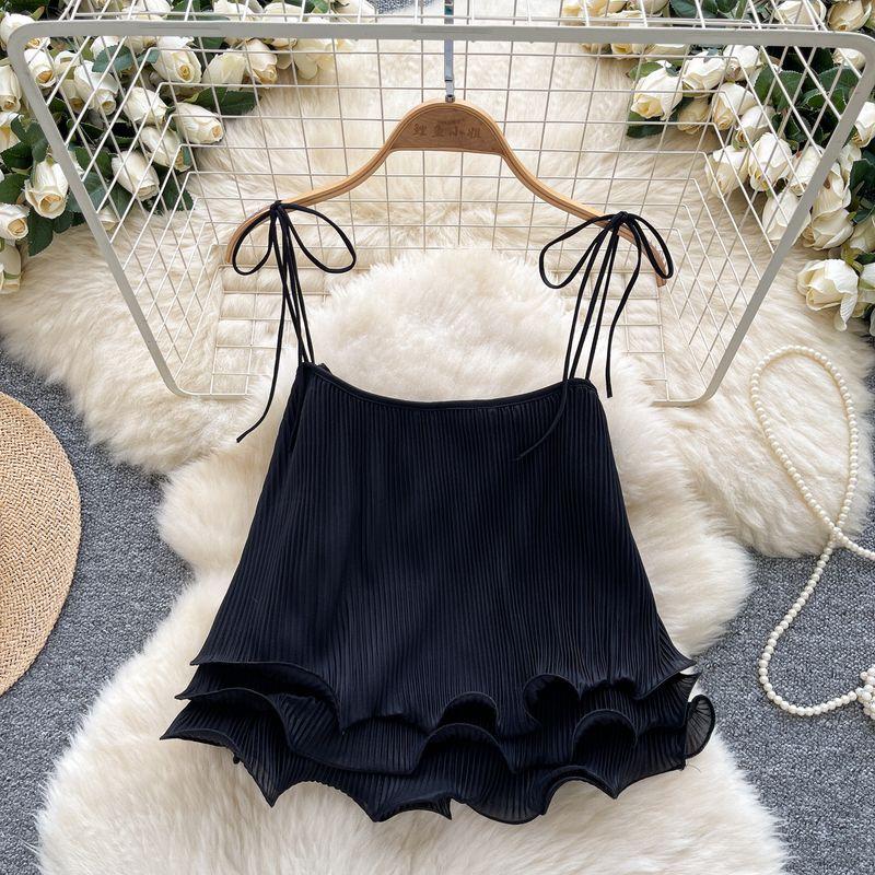 Sweet Girl Full of Vitality Cami Women Summer Frill Loose Short Niche Design Light Luxury Beautiful Top