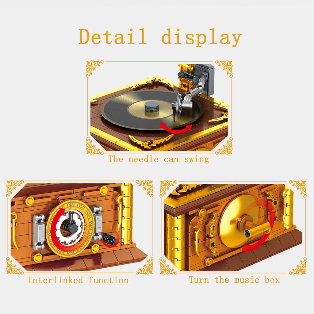 1011 ks Retro gramofon Stavebnice Hračky Model Gramofonu Skládačka Kostky Hračky Pro Děti Stolní Ozdoba Dárky