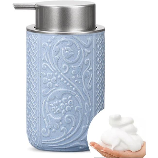 Ceramic Bathroom Foam Soap Dispenser with Silver Pump, Refillable Lotion Dispenser, Blue