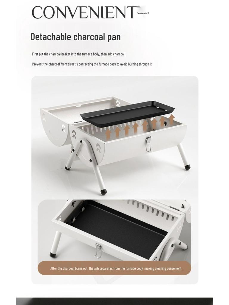 Grătar Portabil de Exterior pe Cărbune cu Coș de Fum pentru Barbecue - Afumător de Carne Portabil pentru Gătit în Curte