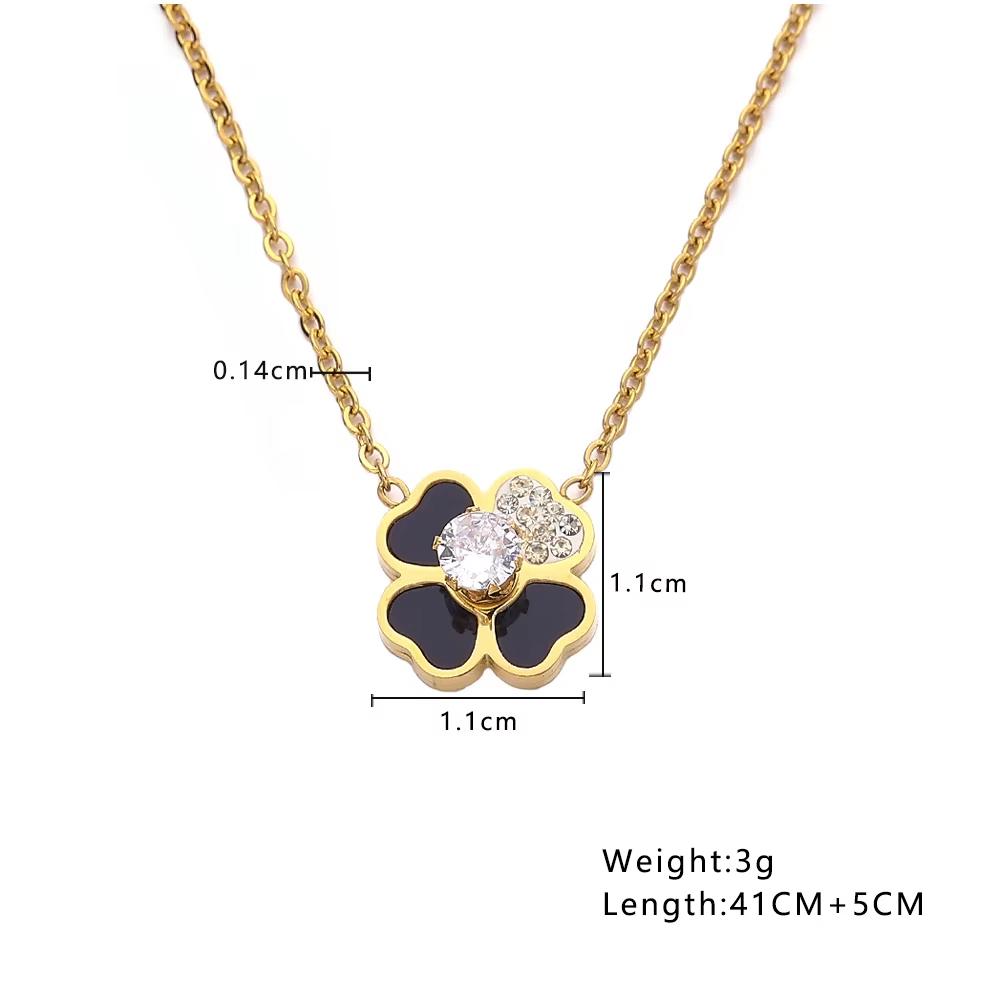 XIXI Waterproof 18K Gold Plated Four Leaf Clover Flower Zircon Pendant Women Stainless Steel Fashion Jewelry Necklaces