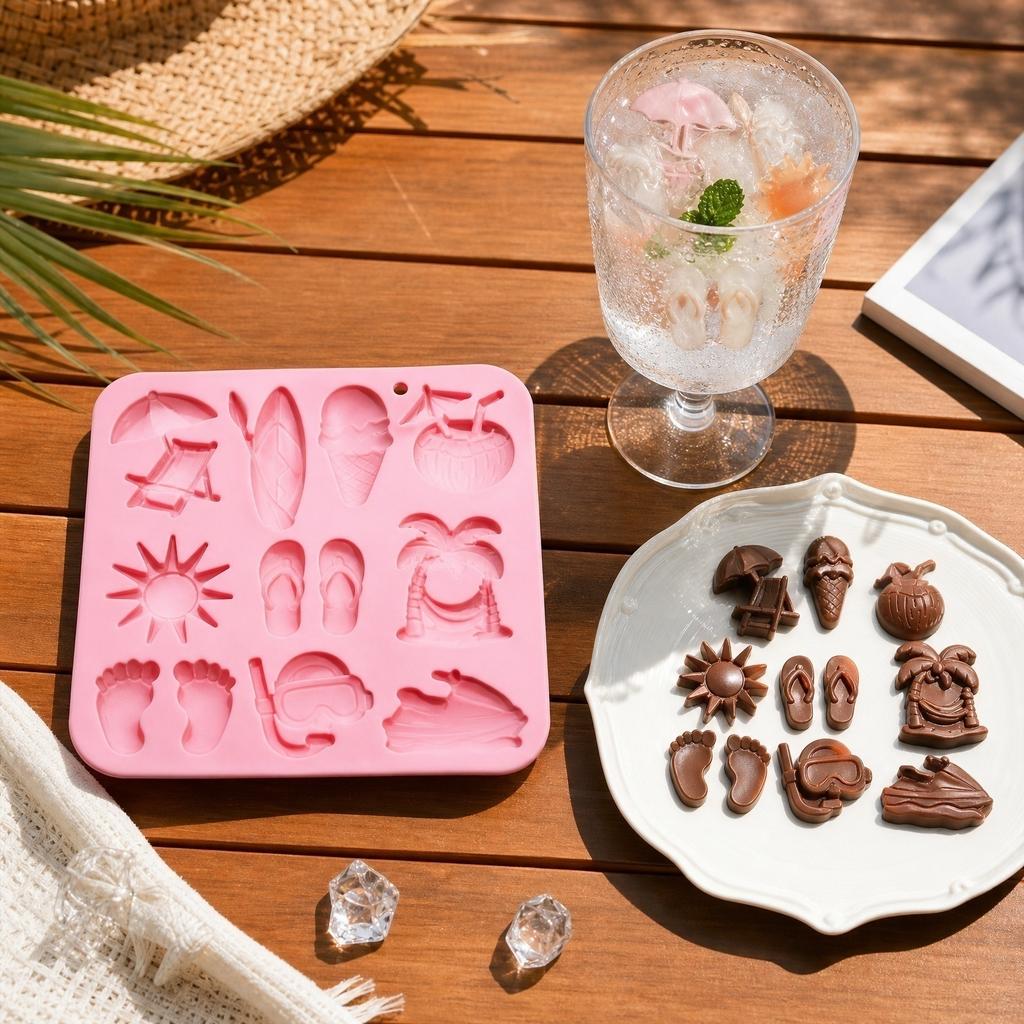 12 Cavity Summer Beach Silicone Chocolate , Candy, Resin, Baking