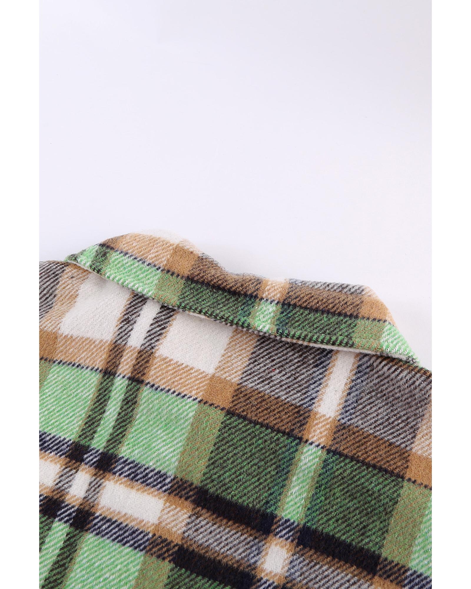 

Azura Exchange Geometric Plaid Print Pocketed Shacket XL зелений
