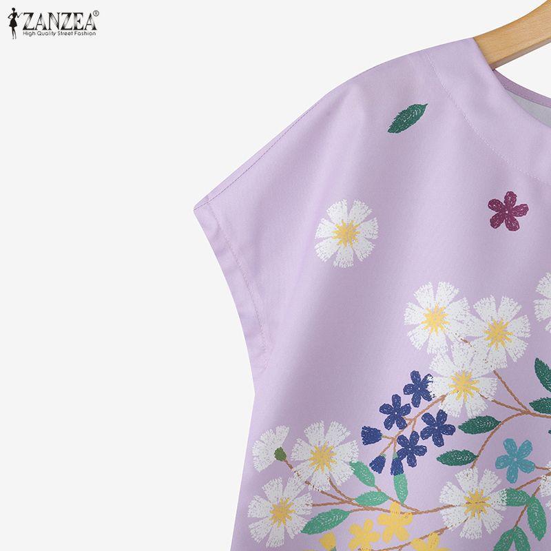 ZANZEA Women Floral Print Summer Casual Short Sleeve Blouse