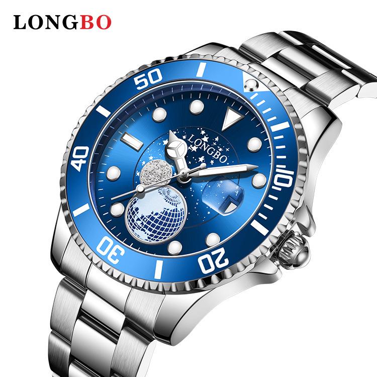 Longbo Men's Waterproof Luminous Steel Band Business Casual Watch