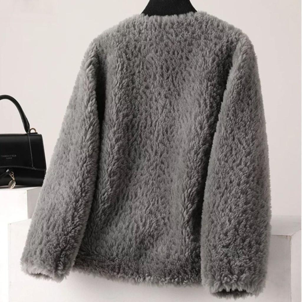 Modischer Lammfellmantel für Damen Slim Granuliertes Schafsleder und Fell Integrierter Mantel