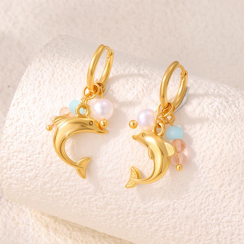 Beach Wind Titanium Steel Earrings for Women - Luxurious High-End Style - Dolphin and Star Pendant Earrings - Ocean Earrings
