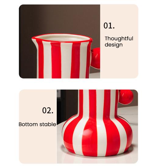 Painted Ceramic Vase Desktop Stripe Art Vase Decorative Flower Vase for Flower Arrangement Living Room Bedroom Decor
