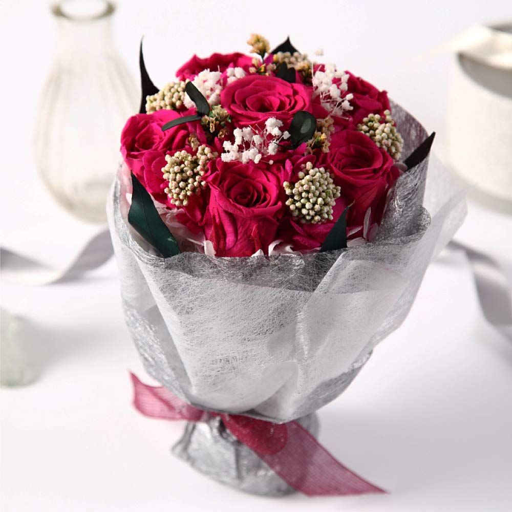 TEATSIGHT Preserved Flower Arrangement Bouquet in a Case, 6 Flowers (Hot Pink Roses)