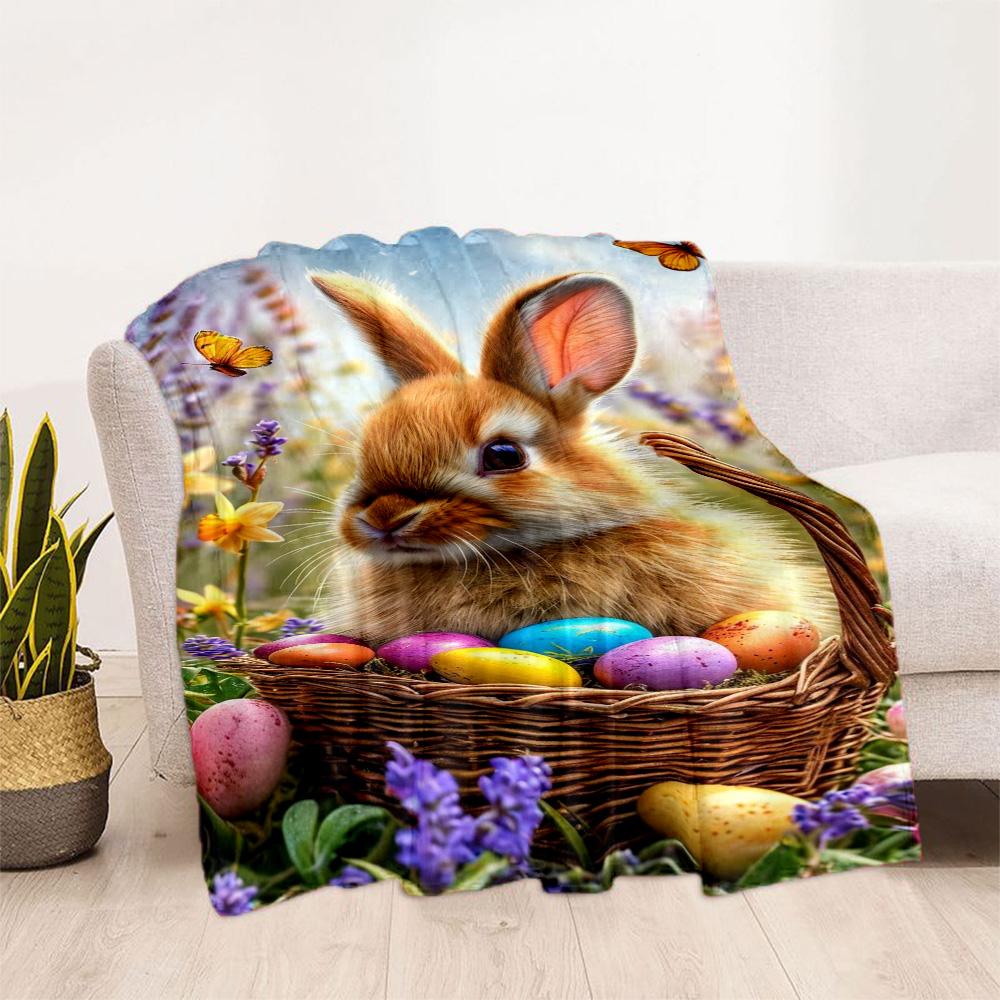 Easter Eggs And Bunnies Blanket,Suitable for Sofas, Offices, Travel, Living Rooms, Gifts To Relatives and Friends, Blanket,Suitable for All Seasons.