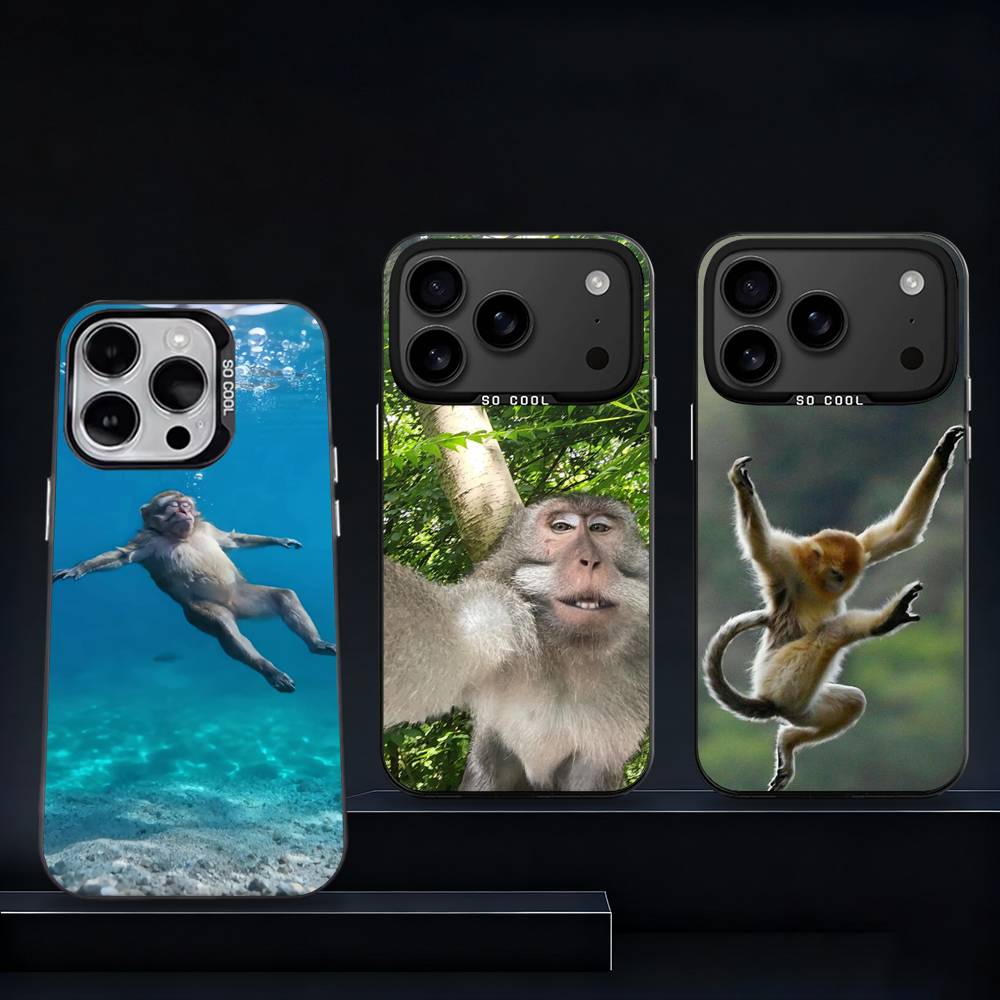 Funny Cute Monkey Phone Case For iPhone 11,12,13,14,15,16,17,Pro,Max,Plus,E,Air,Mini IMD Matte Black