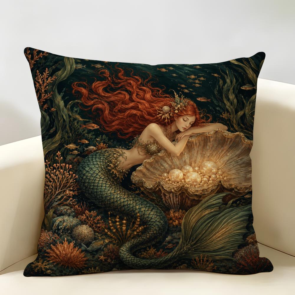 Ocean Fantasy Underwater Mermaid Cushion Cover Durable Hypoallergenic Organic Linen Pillow Cover Washable SkinFriendly