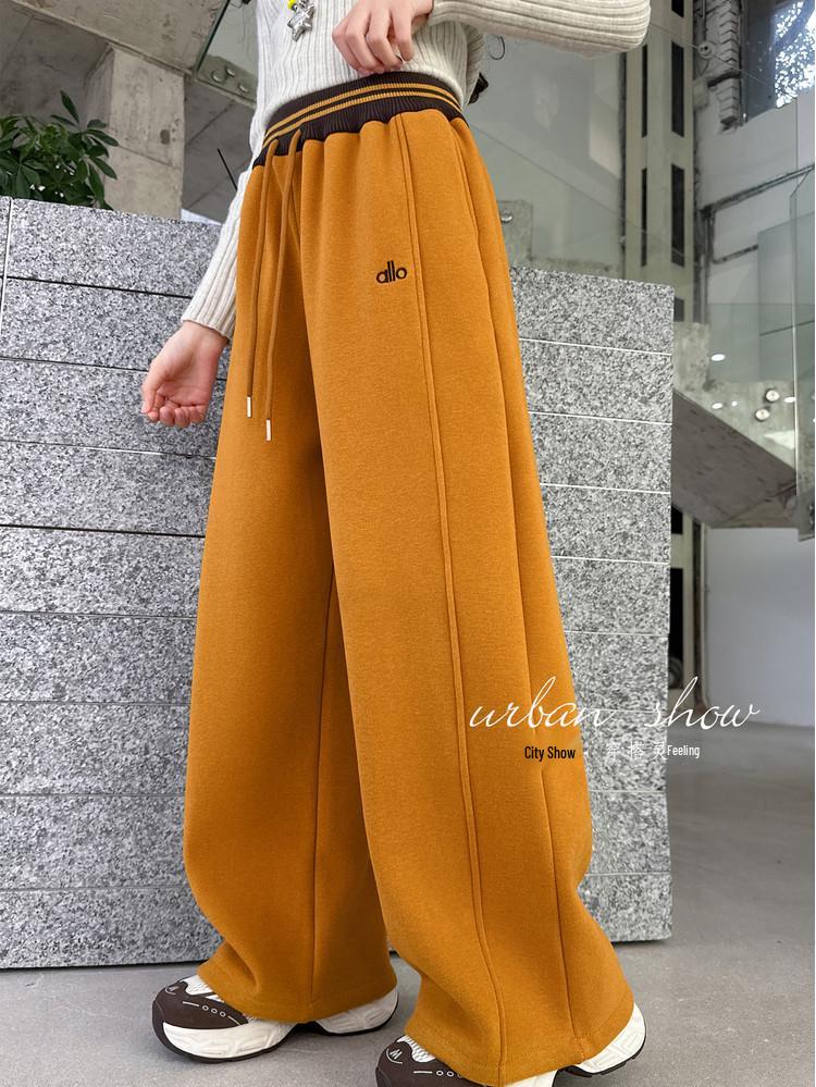 Girls' 2025 Wide-Leg Sweatpants with Velvet - Winter/Spring Sports Style