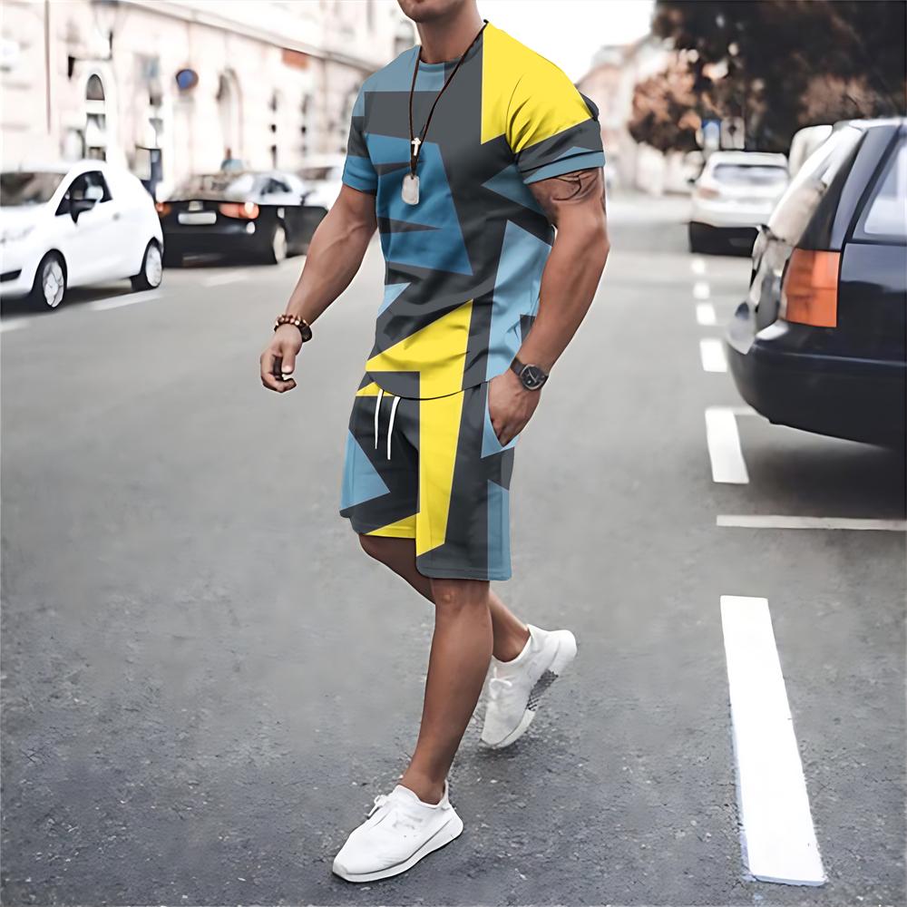 Nyári tréningruha Férfi túlméretezett ruházat Új divat 2 részes szettek Retro Beach stílusú 3D nyomott pólók Férfi öltöny póló rövidnadrág
