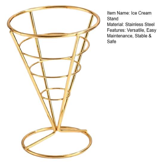 Ice Cream Cone Holders Stainless Steel French Fries Stands Food Cone Display Stand for Individual Waffle Pizza Charcuterie Restaurant Party Supplies